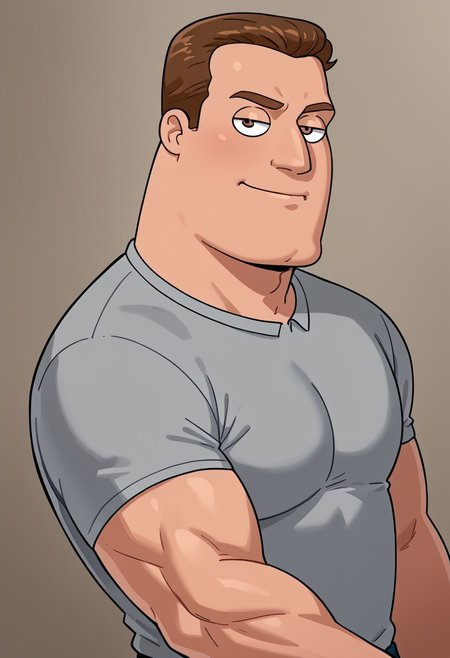 Joe swanson, brown hair, short hair, muscular, Male, butt chin, portrait, looking at viewer, grey shirt