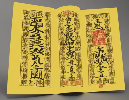 a yellow bookmark with chinese writing on it,
 <lora:cnrune:0.4>,cnrune_yellow