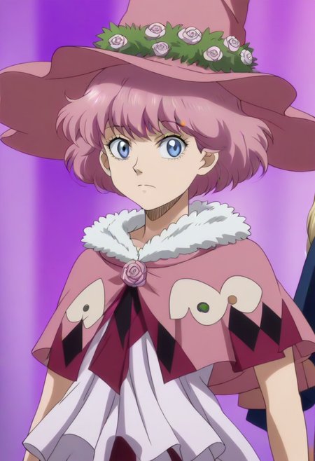 <lora:SlimesDorothy:1>, slimes_dorothyunsworth, pink witch hat, blue eyes with a pink outline, pink hair,,,,,,,,,,,,,,,,,,,,anime coloring, anime screencap, 1girl,Solo ,, anime,,,,official art,Uncensored,Unedited ,,,,,,,,,,,,,,,,,,,,,,,,