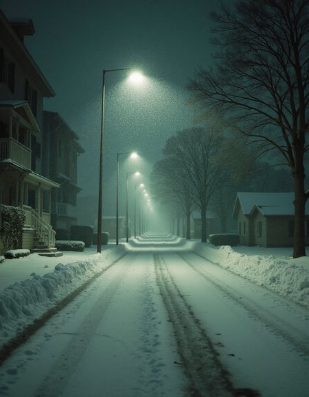 A photo of a deserted, snow-covered street with a single streetlight casting an eerie glow. The image is shot in muted, desaturated colors., VCTRN, analogstyle,  faded photograph <lora:e377b7657231499e9165dad83cdeb312_pytorch_lora_weights:0.8>  <lora:amateurphoto-6version:0.6> <lora:35mm_joycap:0.5>
