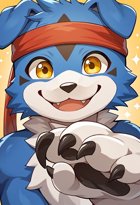 high res, best quality, gaomon_digimon, furry, headband, solo, 1boy, claws, cute, happy, smiling, yellow eyes, looking at viewer, <lora:Gaomon_Digimon:1>