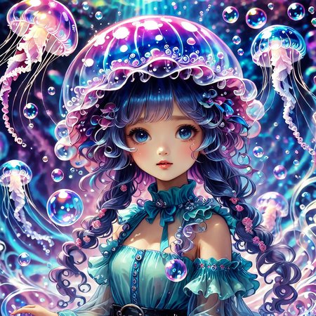 masterpiece,
jellyfishstyle, 1girl, solo, bubble hat,
 <lora:jellyfish-xl:0.8>