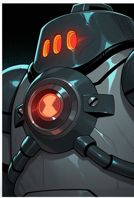 <lora:nrg-06:1> nrg, solo, robot, no humans, one-eyed, science fiction, armor, red eyes, 3 eyes, masterpiece, best quality, amazing quality, very aesthetic, absurdres, newest,, upper body, halftone effect, white borders, abstract background:1.2,