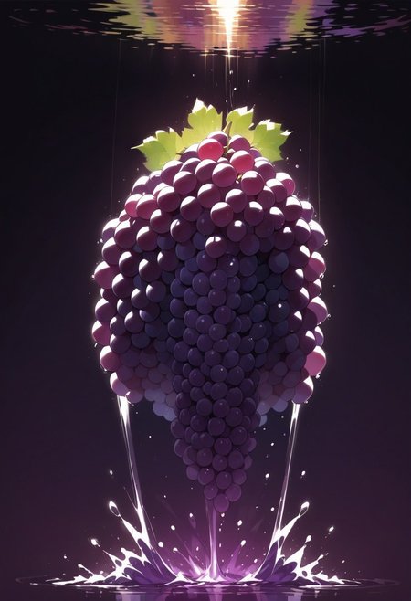 masterpiece, best quality, high quality, good quality, (a girl made from grapes), humanoid, focus face, splash water, flashing particles , depth of field, clean background, made from grapes<lora:ral-rawmeat:1>