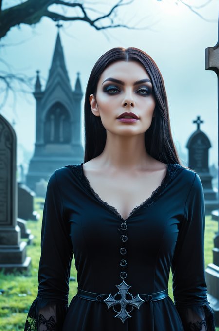 breathtaking female necromancer in a graveyard, atmospheric, cinematic, high detail, masterpiece, gothic  <lora:Sonja_Carter_1_merge2:1> s0nj4. award-winning, professional, highly detailed