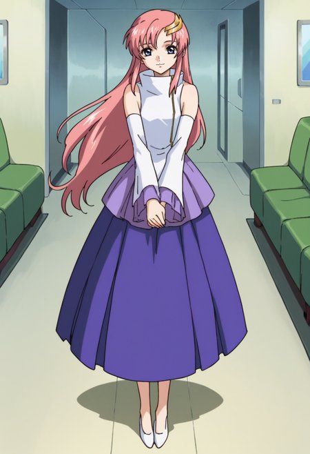 score_9,score_8_up,score_7_up,score_6_up,score_5_up,score_4_up,anime coloring,source_anime,anime,<lora:Lacus_Meer_Gundam_SEED_Pony:0.8>,lacusmeer,1girl,solo,blue eyes,pink hair,long hair,moon hair ornament,s1dress,detached sleeves,smile,standing,v arms,indoors,looking at viewer,full body,