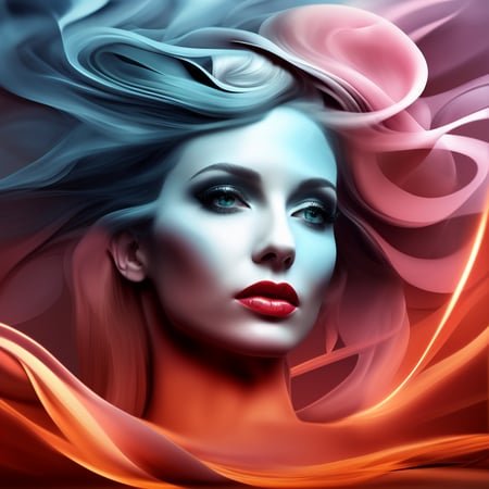 pin up woman, hypersmoke, abstract 3D waves, colorful, smooth, render, retrofutur, vintagehelper