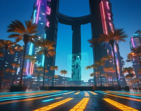 Cyberpunk Plaza (Background) (NoobAI) (AD)