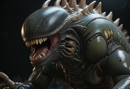 cinematic, xenomorph chonkasaurus, black, dark, scifi, slimey, raytracing, HD, 4k, floating energy, night, dark, (energy effects:1.3), <lora:chonkasaurus-000003:1>, <lora:add-detail-xl:2>