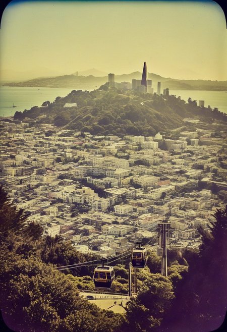 ()Hyoer Realistic:2.0)Polaroid picture 
an image of 
A stunning panoramic view of San Francisco, California, showcasing its iconic Golden Gate Bridge and Alcatraz Island. The skyline is dominated by the Transamerica Pyramid, while the city is set against a backdrop of rolling hills and the ocean. The streets are bustling with people, and the famous cable cars weave their way through the vibrant neighborhoods. The overall atmosphere of the image is vibrant and lively, capturing the essence of the city's diverse culture.