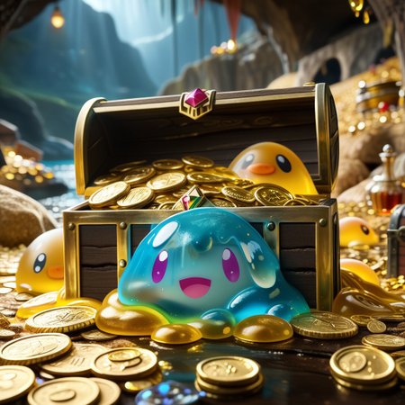 chalice made out of slime, fancy cup made out of slime, fancy chalice made out of slime, Detailed chalice made out of gold slime, Gem-studded slime chalice, multi-colored gems made out of slime, in a room of treasure made out of slime,  gold coins and bars made out of slime, wood-like treasure chest made out of slime, wood-colored slime chest, 
treasure-room, treasure, treasure chest, gemstone, coins, gold bars, gold pile, 
everything made of slime, No simple background,
((translucent slime)), ((transparent slime)), (bioluminescent slime), sl1m3, slime, ais-blmn, watce, je11y, thickwater, great lighting, ral-lava, even lighting, no bright spots,