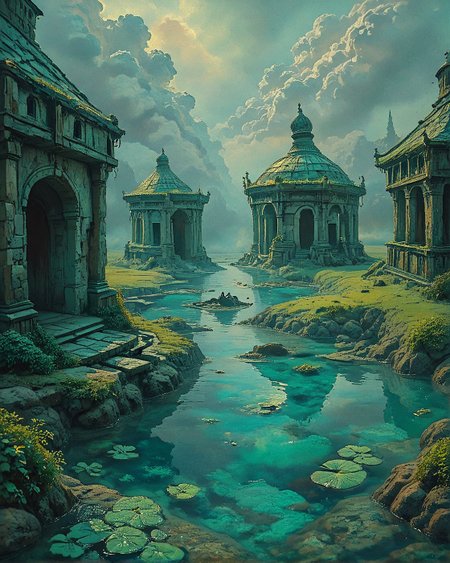 Surreal Landscape, Creator Landscape,
Theodore Rousseau (Barbizon School), Giant sequoia grove in morning mist, water striders on pond, roman bathhouse hypocaust,chamois leaping.
<lora:ClassipeintXL2.1:0.799> oil painting,
<lora:extremely_detailed:0.176> extremely detailed,
<lora:add-detail-xl:0.754>,
<lora:dreamshaperXL10_lora:0.689>,
<lora:Flux-XL_Scenery: 0.303> flux-scenery,
detailxl,
advntr, 
<lora:tbh112-sdxl:0.7> style of Gregory Fromenteau,