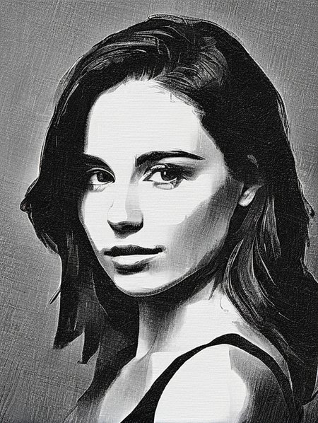 A woman with a perfect face, shoulder portrait,  <lora:Pencil_Cross_XL:1>