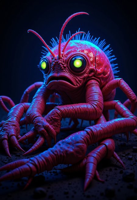 breathtaking Ombre color scheme of neon colors
b10b, anthro dog-beetle with crab legs and hairy spikes . award-winning, professional, highly detailed