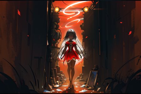 highly insanely detailed, masterpiece, top quality, best quality, highres, 4k, 8k, RAW photo, (very aesthetic, beautiful and aesthetic),  
(rsef style,fevercell style),human_machine_hybrid,abstract_background,futuristic_landscape,energy_auras,overlapping_shapes,digital_aesthetics,high_contrast,neon_lighting, 
<lora:rsef-000225:0.6>, 
(1girl:1.3), 
1other, 
, 
(dark_skin,tan_skin,tanned skin,dark skin,dark-skinned,black-skinned,bronze skin,bronzed skin,cinematic Bronze tan tanning skin tone:1.1), 
, 
, 
Light Tunnel,Christmas Light Tunnel,Star Tunnel,walkway,luminescent petals,(pure red background,transparent background:1.2), 
,âââ