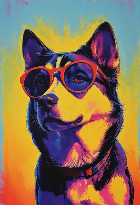 impactful color paint of, a Siberian Husky
Dog breed, wearing dark sunglasses, highly detailed, vibrant colors , 8k, sharp, professional, clear, high contrast, high saturated, , vivid deep blacks, crystal clear