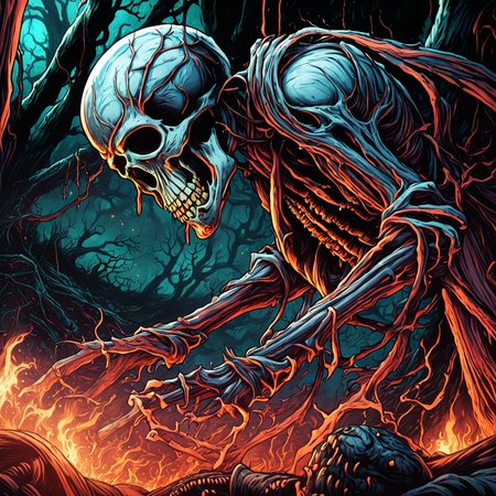professional 3d model breathtaking anime artwork skeleton mage deep glowing eyes casting a (fire spell:1.4) wearing tethered appeal, horrible terror, gore, blood, in a (dark:1.3) dungeon by dnmumfrd <lora:dan_mumford_v1:1.7> cornell box . key visual, vibrant, studio anime, highly detailed . award-winning, professional, highly detailed . octane render, highly detailed, volumetric, (dramatic lighting, rim lighting:3), (dark horror theme:3) (illustration:2), (cracked skull:1.5) cel shading, (perfect drawing:2), cinematic film still  . shallow depth of field, vignette, highly detailed, high budget, bokeh, cinemascope, moody, epic, gorgeous, film grain, grainy, breathtaking  . award-winning, professional, highly detailed, horror-themed  . eerie, unsettling, dark, spooky, suspenseful, grim, highly detailed, disco-themed  . vibrant, groovy, retro 70s style, shiny disco balls, neon lights, dance floor, highly detailed, long exposure photo of  . Blurred motion, streaks of light, surreal, dreamy, ghosting effect, highly detailed