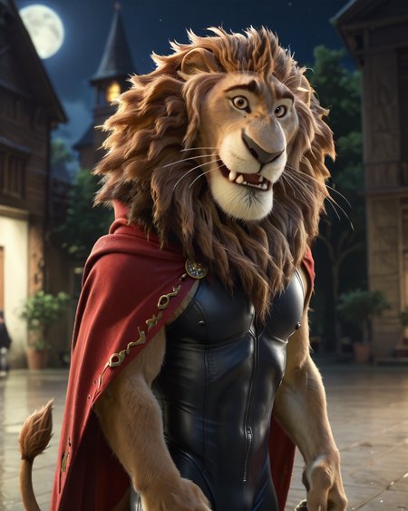 score_9, score_8_up, score_7_up, intricate details, rating_questionable,
<lora:homri52:1>
,
<lora:Mayor_Lionheart_Zootopia:0.8>, 1boy(Lionheart, furry male, solo, lion, brown fur, brown eyes, whiskers, lion tail, looking at the viewer, solo, happy, 
red cloak, sleeveless tight bodysuit), outdoors, at night, darkness
,
highres,
detailed background, depth of field, 
<lora:ral-chrosc-clr:0.5>, ral-chrosc-clr,
<lora:Expressive_H:0.5>, Expressiveh,
<lora:xl_more_art-full_v1:0.3>,
<lora:add-detail-xl:0.3>,
