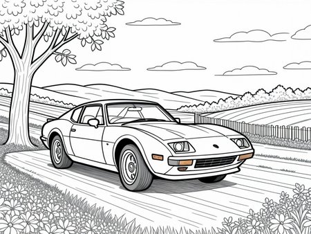 A simple monochrome line drawing for a coloring book.

A sports car in the countryside.

<lora:LineDrawing03_CE_XL_300-OT:0.6> lndrwngCE_style