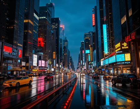 <lora:Staggering:0.85> staggering, A stunning CGI render of a futuristic cityscape at twilight, neon signs reflecting on slick, rain-soaked streets, flying vehicles weaving between colossal skyscrapers, all rendered with hyperrealistic detail and vibrant color grading. . 35mm photograph, film, bokeh, professional, 4k, highly detailed