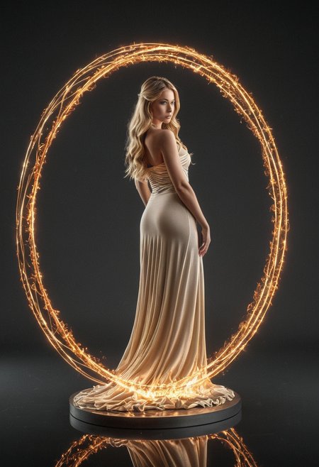professional 3d model <lora:R0k00bstr0ctHD:1>,r0k00bstr0cthd,r0k00bl0ckb0ckgr00ndhd,(shiny, fire, multicolored, black background, glowing, magic circle, aura),, (Height, Tall and elegant, 6 feet (183 cm), commanding, graceful presence:1), (Build, Slim and athletic,  well-toned, agile, strength and elegance:1), (Hair, Long, golden blonde hair , smooth, shimmering, wavy, neatly styled, disciplined and regal nature:1), (Eyes, Bright, luminous, blue eyes, radiate intelligence, determination, and warmth, sharp and focused:1), (Skin, Fair, flawless, soft, sunlit-glow, beauty and vitality, high elves:1), . octane render, highly detailed, volumetric, dramatic lighting
