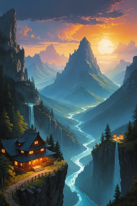 digital painting  by (((Paul Lehr) and Christophe Vacher) and wlop) and Ilya Kuvshinov,   landscape