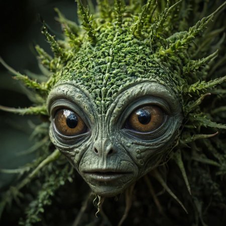 Macro view of an alien plant, small, hidden gorgeous details, pure detailed human eyes, amazing highlights, deep shadows