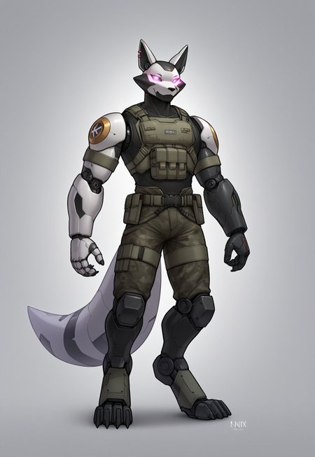  tactical harness, score_9, score_8_up, score_7_up, score_6_up, score_5,, digitigrade, full body shot, tail, fox robot, joints, ,robotskin,, robot skin, robot joints, robotic tail, )anthro, furry,High resolution, High quality, Ultra-detailed, ,, male focus,,     (camo onyx robot fox  furry)  digimon, ,  tactical belt,  , (military:1),), black mecha armor,glowing eyes,<lora:srd_v2_7_7_m1_D256:0.7>,  powerful robotic war machine, digitigrade, full body shot, tail, 