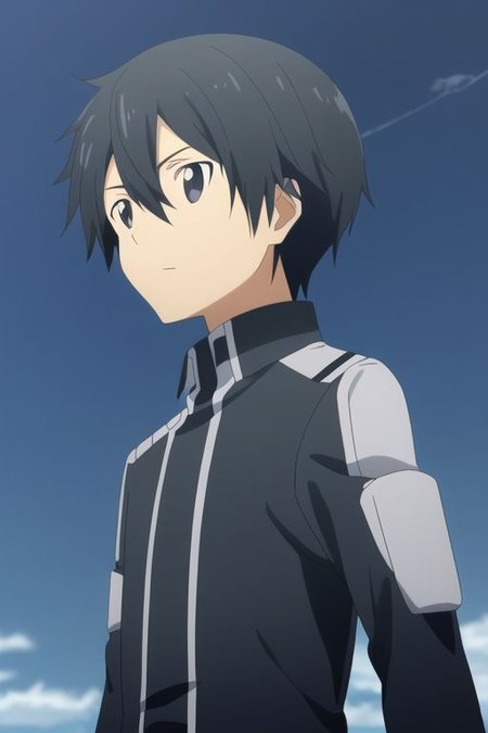 high resolution, professional photography, best quality, 1Boy, Kazuto Kirigaya, Black Hair, Black Eyes, existential longing, ultimate sky,