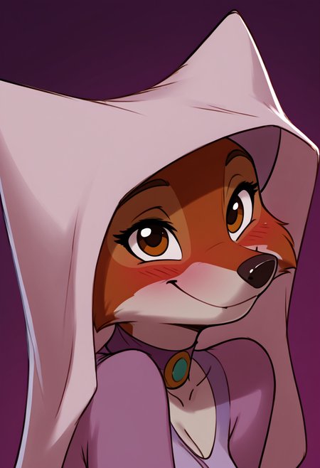 masterpiece, best quality,    <lora:MaidMarianDisney_IXL:1.0>,   zzMarian, brown eyes, furry female, body fur, two-tone fur, orange fur, white fur,   zzMarian, blush, smile, simple background, closed mouth, sketch, looking up, purple background  smile, looking at viewer,