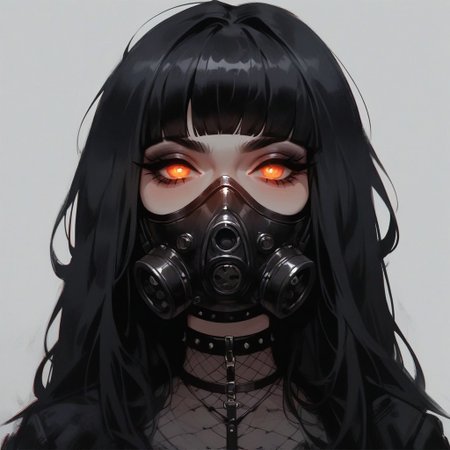 score_9, score_8_up, score_7_up, score_6_up, aesthetic,  goth girl, large breasts, glowing lights, glowing, long straight hair:1.6, g0thicPXL, long eyelashes, blushing, (gas mask, bad bitch), cleavage, breast focus, war, apocalypse,