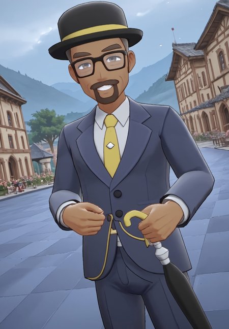 safe_pos, safe_pos, score_9, score_8_up, rating_nsfw, ultra hd, absurdres, best quality, masterpiece, masculine, solo, 1boy, 1male, male focus, best anatomy, best eyes, best hands, sexiest man alive, erotic, gay porn, cartoon art, cartoon art style,

POKESSGentleman, hat, glasses, umbrella, suit, dark-skinned male, mansion background, looking at viewer, dutch angle, smiling, detailed background, amazing background, amazing lighting, Expressiveh