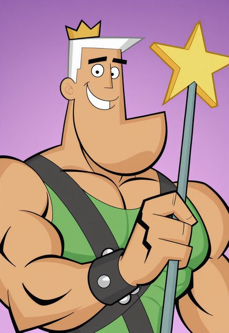 solo, masterpiece, modern, new, 1boy, male, masculine face, daddy looking face,

FOPJorgen, white hair, crown, muscular male, tank top, bracelet, star wand, looking at viewer, smiling, headshot