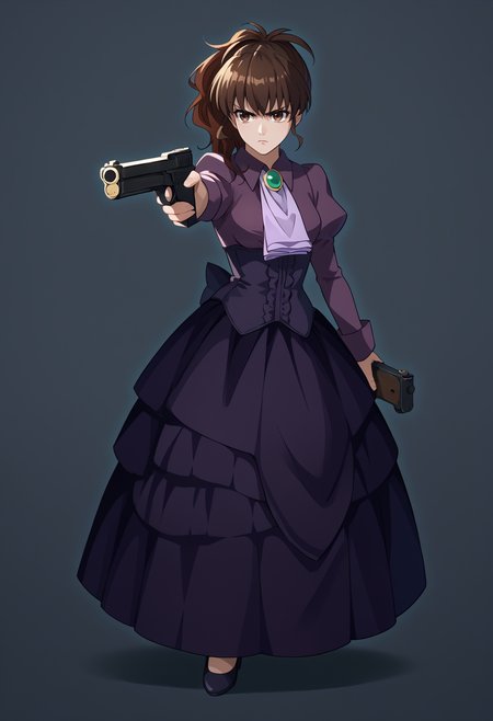 score_9, score_8_up, score_7_up, source_anime, <break> holding weapon, holding gun, handgun, aiming, full body, solo, 1girl, ushiromiya natsuhi, serious, ponytail, purple dress, brooch, ascot, corset, juliet sleeves
<segment:yolo-face_yolov8m.pt,0.4,0.5//cid=1>