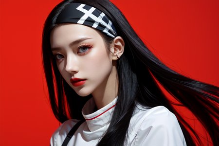 highly insanely detailed, masterpiece, top quality, best quality, highres, 4k, 8k, RAW photo, (very aesthetic, beautiful and aesthetic),  
beth_\(megami_tensei\),bethsmtii,shin megami tensei ii,long hair,black hair,straight hair,sleek black,jewelry,cross,headband,red_lipstick,Tokyo_Millennium,post-apocalyptic_city,dystopian_world,Valhalla,Entertainment_district,Order_of_Messiah,Religious_order,messianic_cult,divine_rulers, 
<lora:zs_Beth:0.7>, 
(1girl:1.3), 1other, 
windy,(pure red background,transparent background:1.2),âââ