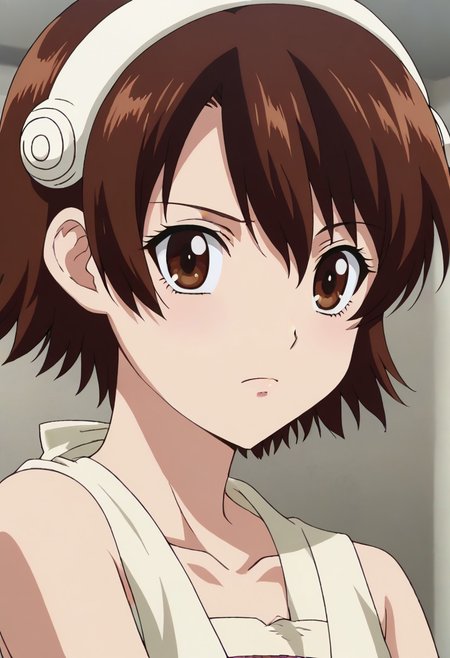 <lora:SlimesYuzuriha:1>, slimes_yuzuriha, woman, solo,short hair,brown hair,brown eyes,