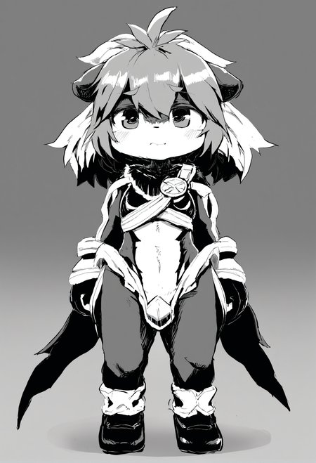 masterpiece, hyper detailed, best quality,(furry:1.3),solo, greyscale, monochrome, 1girl, white background, simple background , standing ,<lora:DAGASIXLlokr8f-000188:0.95>