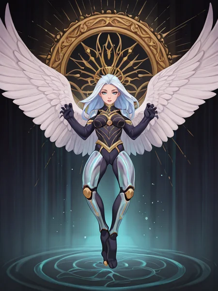gothic style <lora:Rino99Quiron_Style_ilus:1> ,  Rino99Quiron, 1girl, A full portrait of a futuristic dystopian, elemental particles, a captivating Quimera (mystical:1.3) with a mesmerizing fusion of a lion's mane (majestic:1.2) and a serpent's scales (sleek:1.1), vibrant feathered wings (enigmatic:1.4) spreading in iridescent hues. Adorned in regal armor (ornate:1.3) infused with alchemical symbols (mystical:1.2), a sleek exoskeleton (glimmering:1.1) enhances its imposing presence. The setting unfolds in a labyrinthine techno-forest (intricate:1.3) amidst a cascading waterfall (serene:1.2) that glows with bio-luminescent flora (ethereal:1.3). Capturing the spectacle, a state-of-the-art camera (sophisticated:1.4) equipped with a wide-angle lens (expansive:1.2) brings the surreal tableau to life. The natural lights dance (dynamic:1.3) playfully, casting an enchanting aura on the Quimera. The photographer artfully captures the mythical being in a candid pose (graceful:1.1), emanating an aura of power and tranquility. The photograph showcases the intricate details of the Quimera's features, highlighting every exquisite contour and shimmering scale. The ethereal atmosphere accentuates the essence of this extraordinary being, evoking a sense of wonder (enchanting:1.2) and fascination (intriguing:1.1). The observer is drawn into the visual masterpiece, lost in the melding of fantastical and cybernetic elements. This portrayal of the Quimera stands as a testament to the artist's vision, encapsulating the essence of a mythical creature (enigmatic:1.3) living harmoniously in the futuristic realm., A very clean and well organized contemporary place,  from above,  , claw pose,   , 
hail,  . dark, mysterious, haunting, dramatic, ornate, detailed