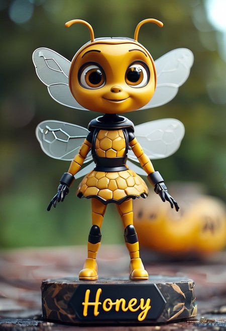 cinematic photo bee girl, "Honey" written, 35mm photograph, film, bokeh,  professional, 4k, highly detailed