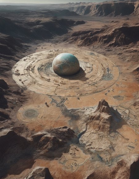 cinematic photography 
elaborate cartography of an alien planet with cutout views geological and topographical detailed annotations