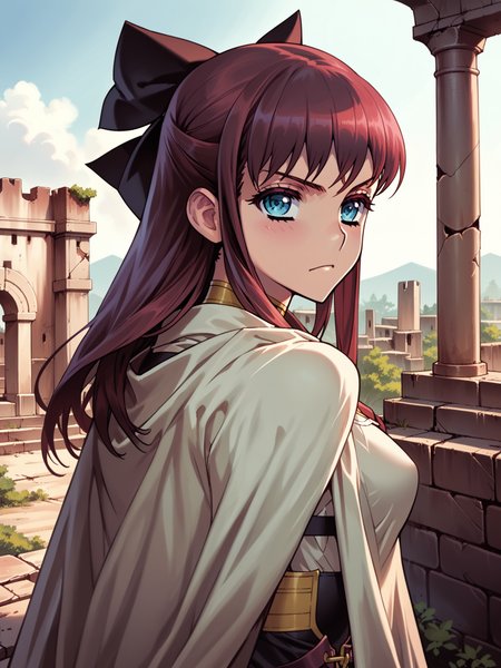 (upper body, solo:1.1) <lora:happy_tentacle-elseria-v0.5-000020:1>, ht_elseria, hair bow, 1girl, () ( :1.1) (perky breasts:1.2) ( , , ( :1.2) , , looking back :1.1) , outdoors, vegetation, ( :1.1), , (dusk :0.6), (blue sky:0.6) , (:0.5), (people:1.1) , (gothic architecture :0.8), (ruins :1.2) ( :0.8) score_9, score_8_up, score_7_up, score_6_up, score_5_up, score_4_up, [(realistic, photorealistic:1.3):(realistic:1.2):24] [(3d:1.2)::16] <lora:LUUNA's Lunas-NijiJourney-SDXL-B2:0.35>, nijijourney <lora:prgfrg23's Counterfeit-V3.0 Style SDXL_LoRA_Pony Diffusion V6 XL:0.5> <lora:mfcg's mfcgXL:0.12> <lora:reweik's gyokai(himehajime)_PonyXL_style_v01:0.14>