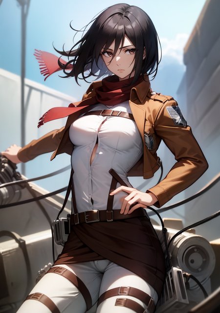 UHD, 64K, best quality, uncensored, wallpaper, ideal ratio body proportions, studio quality <lora:age_slider_v2:2> BREAK
(1girl, solo, sharp focus, running, anime keyvisual, cowboy shot, studio lighting, summer, daytime), <lora:boldline:0.1> <lora:add_detail:0.2> <lora:Wasteland-10:0.3> (Wasteland, ruined, abandoned, broken objects, dirty) BREAK
<lora:mikasa_ackerman_v1:0.7> <lora:mikasa ackerman-lora-nochekaiser:0.5> (mikasa ackerman, hmmikasa, black hair, very short hair, black eyes, hair between eyes, small breasts, scarf, emblem, belt, thigh strap, red scarf, belt, brown jacket, dress shirt, jacket, open clothes, open jacket, pants, paradis military uniform, shirt, strap gap, thigh strap, three-dimensional maneuver gear, white pants, white shirt)
