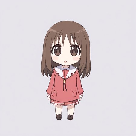 masterpiece, best quality, 1 girl, brown hair, kasuga ayumu, school uniform, big eyes, <lora:Kasuga_Ayumu_Osaka_SDXL_XL_Azumanga_Daioh_Epoch10:1>, full body,  <lora:fumo3:0.8>, chibi, fumo