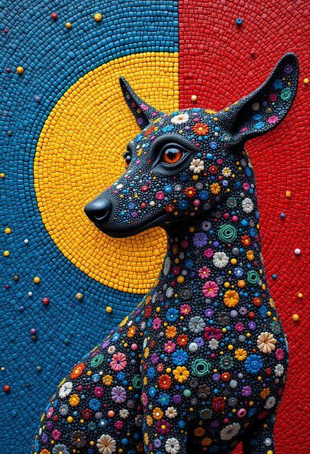 aidmafluxpro1.1,

A masterpiece of (zen pet) style created by the collaboration of Jackson Pollock and Jean Giraud.

The main objects in the image are composed of different materials. The right side of the main object is made of beads, while the left side retains its original material.,HD32K,hyperdetailed,best quality,