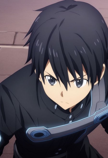 high resolution, professional photography, solo, best quality, 1Boy, Kazuto Kirigaya, Black Hair, Black Eyes, dystopia, black jacket, black shirt, serious looking, black pants, armor, dark fantasy, OverallDetail