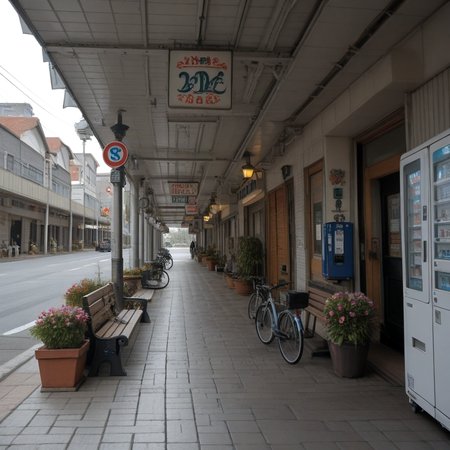 masterpiece, best_quality, amazing_quality, ultra-detailed, absurdres, highly_detailed, intricate_details, (photorealistic:1.5), ultrarealistic, 8k,
 <lora:Countryside_arcade_street:1>
Countryside arcade street
scenery, outdoors, street, road, power lines, bicycle, car, sign, building, city, shop, storefront, bench, potted plant, tree, plant, flower pot, door, road sign, lamppost, vending machine, shutter,
real world location,
