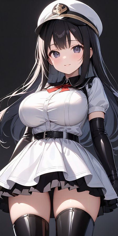 masterpiece,ultra-detailed,best quality,8K,illustration,cute face,clean skin ,shiny hair,girl,simple background, cowboy shot,dress
 <lora:add-detail-xl:1>  <lora:lkp_XL_V1.0:1> lkp, breasts <lora:military uniform_XL_V1.0:0.6> jyojifuku, m dress, gloves, boots, belt, hat, sword
