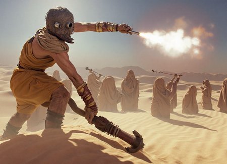 {"T5": ",A highly detailed photograph of a Tusken Raider with a thoughtful expression, bending light to create illusions that confuse a horde of alien invaders, the Raider's costume shimmers like a mirage, set against a desert landscape that ripples with heat distortion, captured from a low angle to emphasize the Raider's dominance, with the invaders scattered across the frame following the rule of thirds.,", "CLIP-L": ",Tusken Raider, thoughtful expression, bending light, illusions, alien invaders, shimmering costume, mirage, desert landscape, heat distortion, highly detailed, low angle, rule of thirds,"}
<lora:Tusken_Raiders_-_Star_Wars_Flux:1.0>