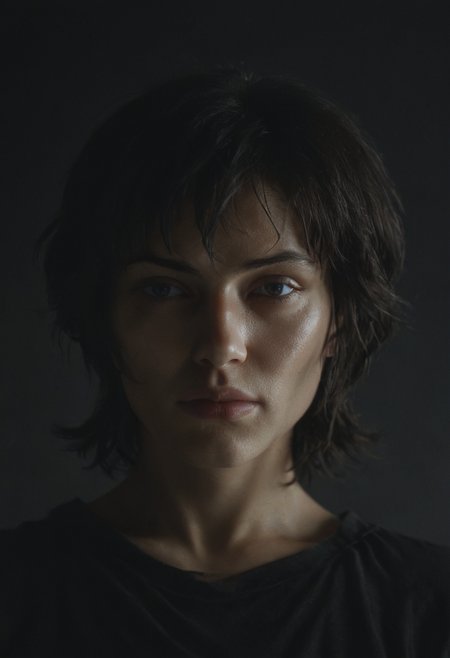 1girl, kusanagi motoko, 
1980s \(style\), dark mood, dim light