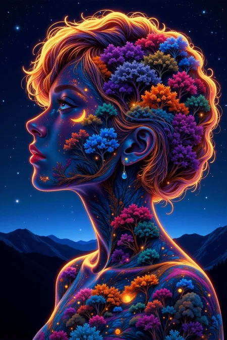woman head beautiful  landscape, bright luminous night, woman,  very intricate, very detailed, sharp, bright, colorful, <lora:Hand v2:0.5> <lora:Anti-Blur:1><lora:Insane Detail Slider:0.25>  <lora:flux.1_lora_flyway_Epic-detail_v2:0.3> <lora:fluxenhancer:0.25> <lora:anime_retro:1> anime_martz, anime_retro